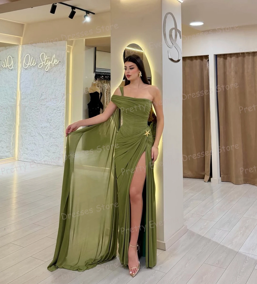 

Простые вечерние платья на одно плечо, женские платья-русалка без рукавов с высоким разрезом, модные выпускные платья, индивидуальный пошив, Vestidos De Novia