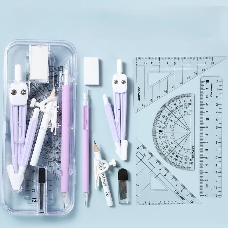 Precise 9-piece Math Tool Set Compass Ruler Student Exam Drawing Kit for Elementary School students