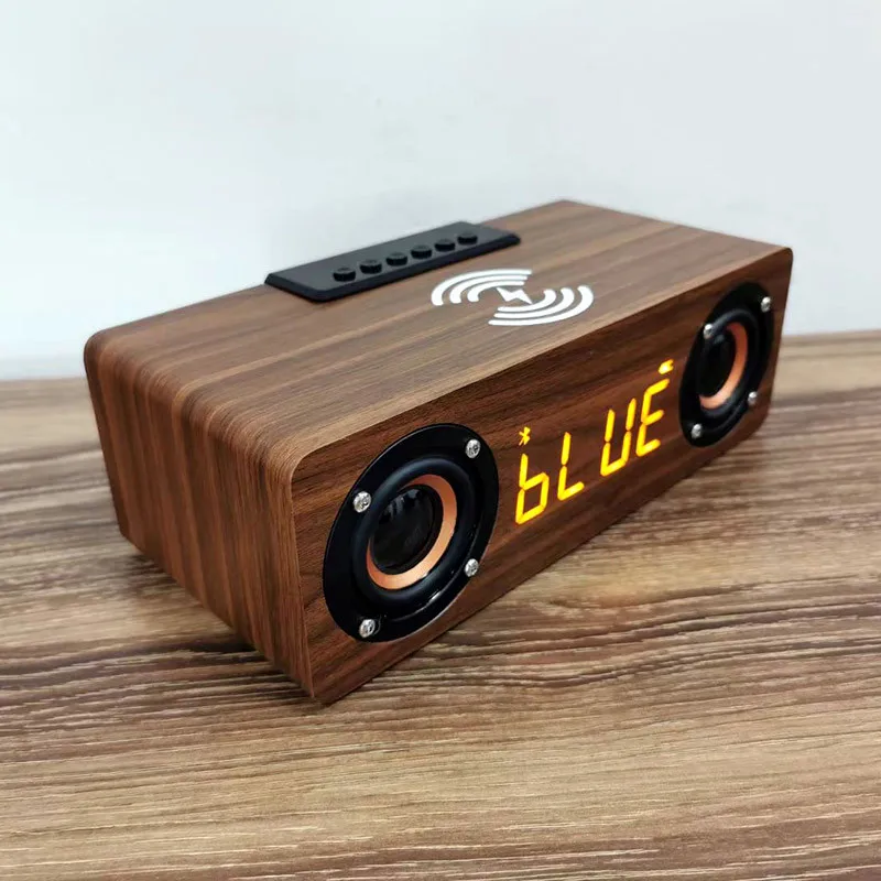 

K1 Ретро деревянный Bluetooth-динамик FM-радио Компьютерный настольный светодиодный будильник с мобильным телефоном Беспроводная карта быстрой зарядки Аудио