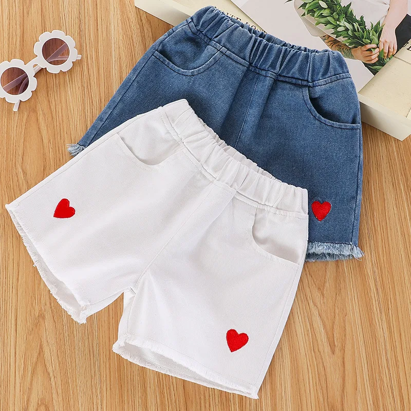 

DIIMUU Girls Children Denim Shorts Kids Cartoon Jeans Baby Stretch Boardshorts Summer Fashion Trousers Toddler Bottoms for 4-13T