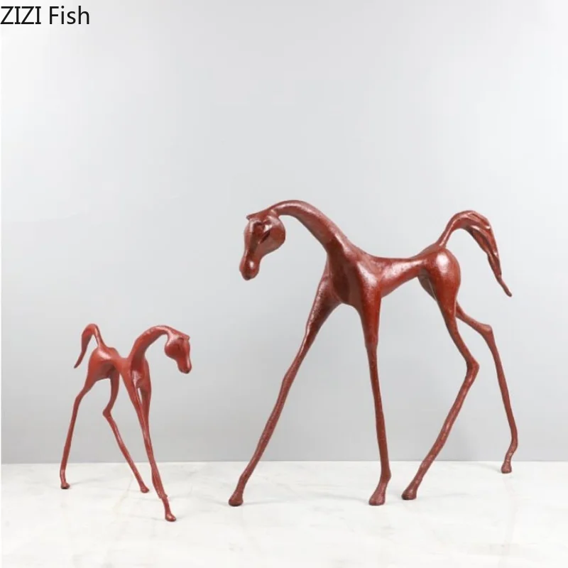 Creative Cast Iron Dark Horse Red Horse Animal Sculpture Desktop Ornament Living Room Decoration Artwork Home Decoration Gift