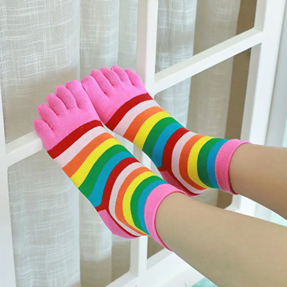 

Women Toe Socks Breathable Toe Socks Women’s Colorful Striped Toe Socks Breathable Arch Support Mid-calf Non-slip Moisture