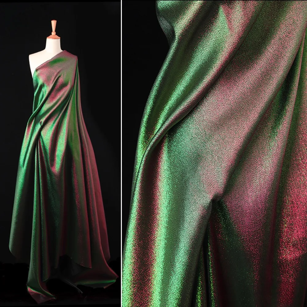 

Iridescent Mermaid Brocade Green-Red Gradient Shimmer Fabric for Blazer Suit Dress Designer Cloth