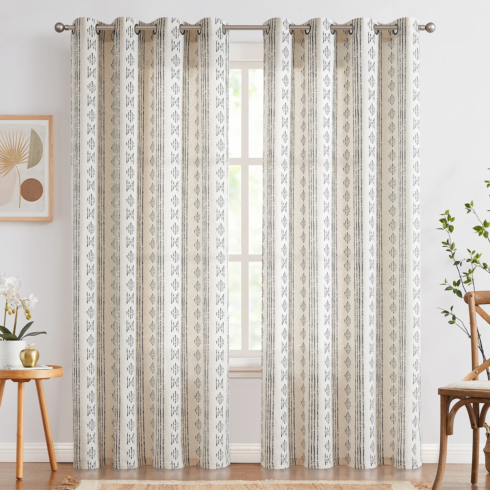 

Jinchan Boho Curtains Linen Blend Drapes for Living Room Farmhouse Geometric Striped Mudcloth Curtains 2 Panels