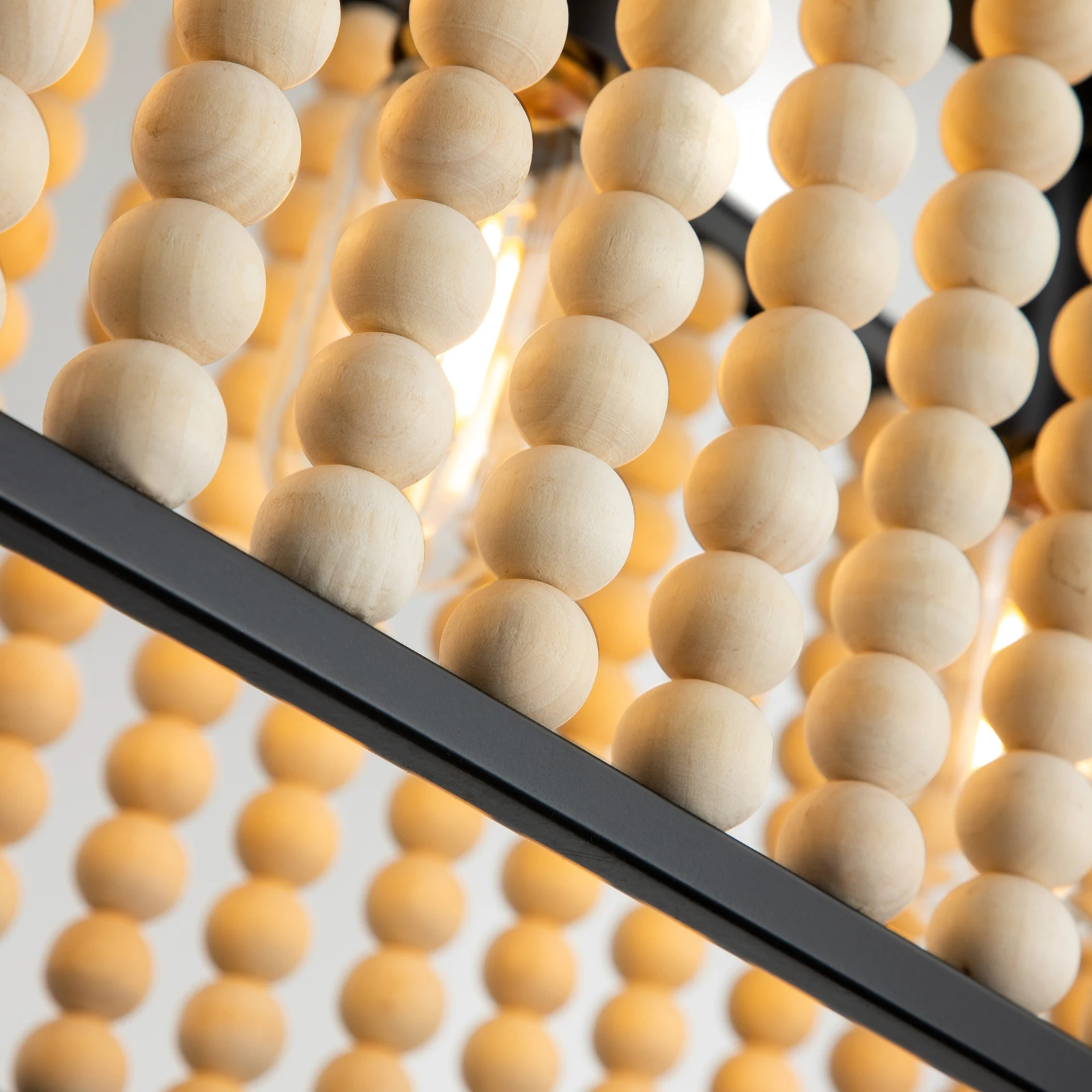 40W 110V Wood Beaded Chandelier,4-Light Wood Beaded Chandelier,Adjustable Chandelier,for Living Rooms,Dining Rooms,Cafes