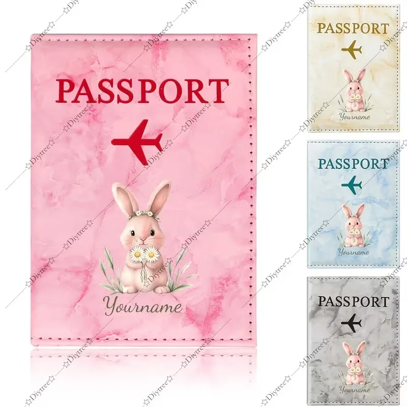 Personalized Custom Cute Rabbit And Daisy Illustration Passport Cover - Foldable, Ideal for Daily Travel And Personalized Gift