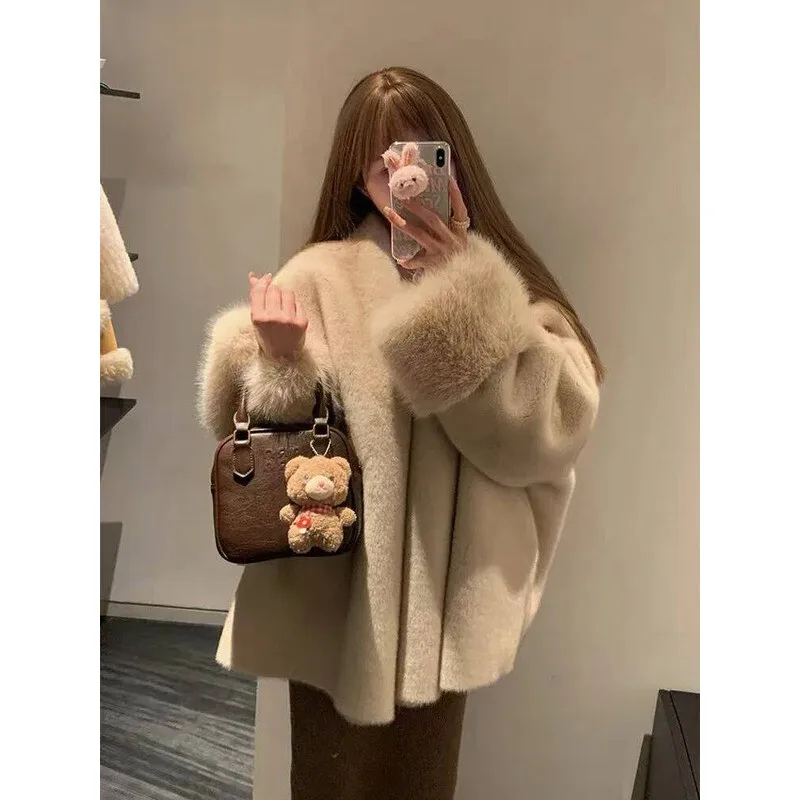 

Faux Mink Coat For Women Winter Thick Loose Hairy Casual Jacket Y2K Fashion Streetwear Long Sleeve Warm Fur Outerwear