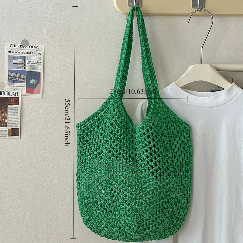 1pc Big Capacity Knitting Shoulder Bag Tote Handbag Summer Mesh Beach Bag Fashion Women's Hollow Woven Shoulder Bags 6