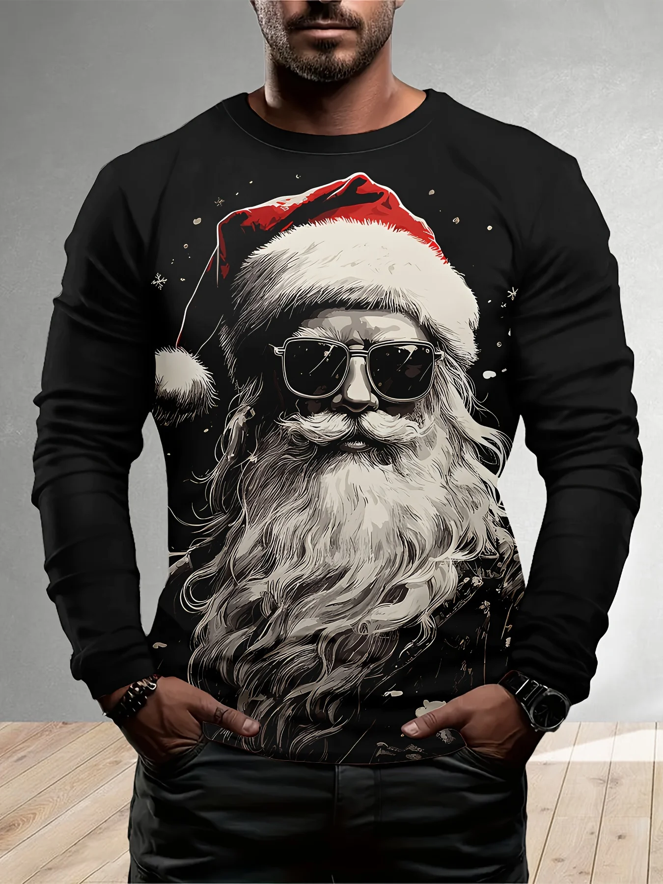 جديد سانتا كلوز الجرافيك تي شيرت للرجال ثلج طباعة تيز عيد الميلاد ملابس علوية للحفلات ربيع الخريف تي شيرت غير رسمي الشارع الرجال الملابس