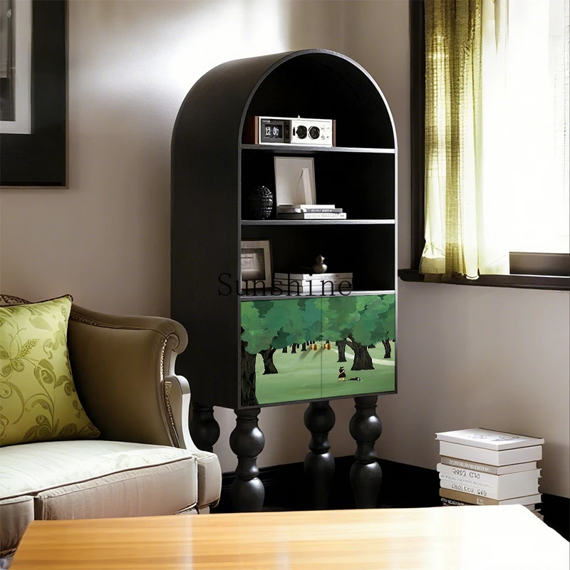 

French retro living room bookcase household solid wood household decoration storage cabinet