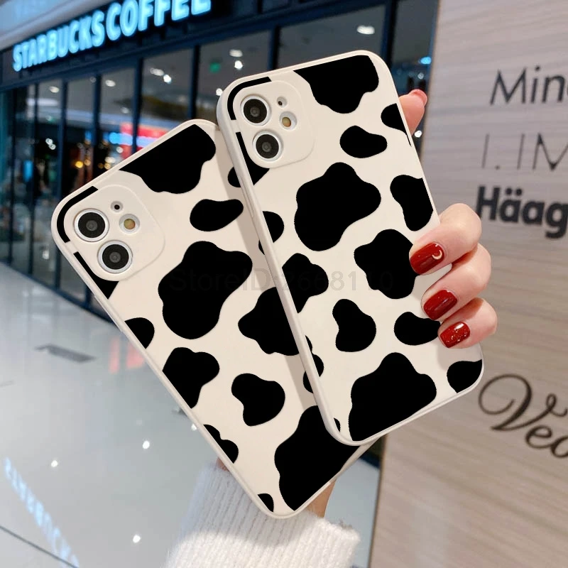 silicone phone case for iphone xs max 11 13 14 pro max 12 mini 7 xr x 8 plus 6 6s se 2020 conque Cow pattern Black white style