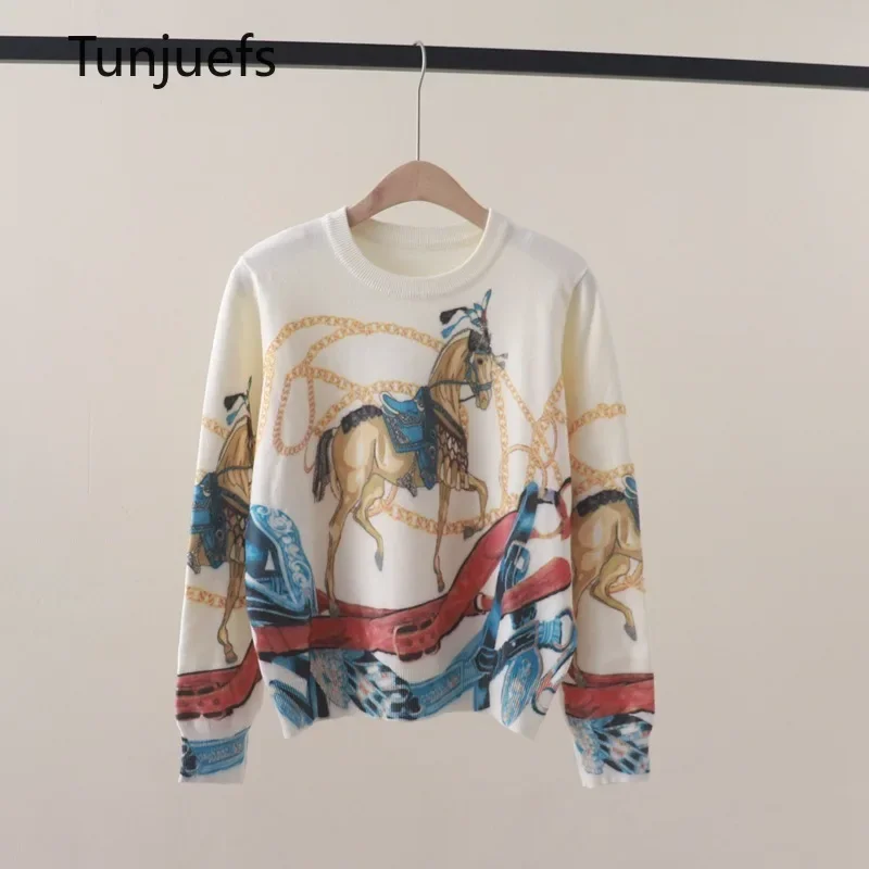 

Y2k Clothes Horse Printed Sweater for Women Luxury Brand Designer Pullover sweater women Jumper Winter Knit Korea Fashion Tops