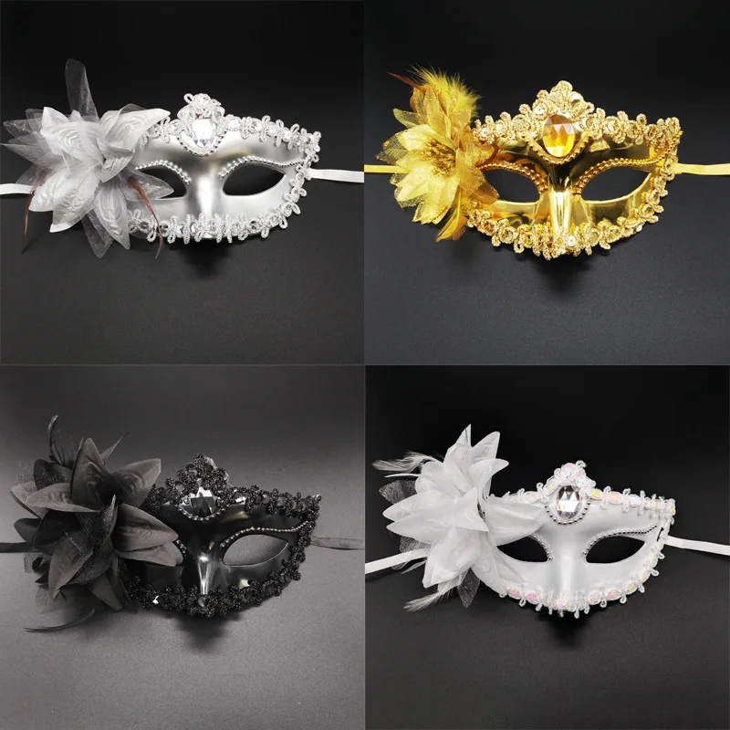 Plastic Dance Party Diamond Venetian Mask Venice Feather Flower Wedding Carnival Performance Costume Sex Lady Mask Masquerade