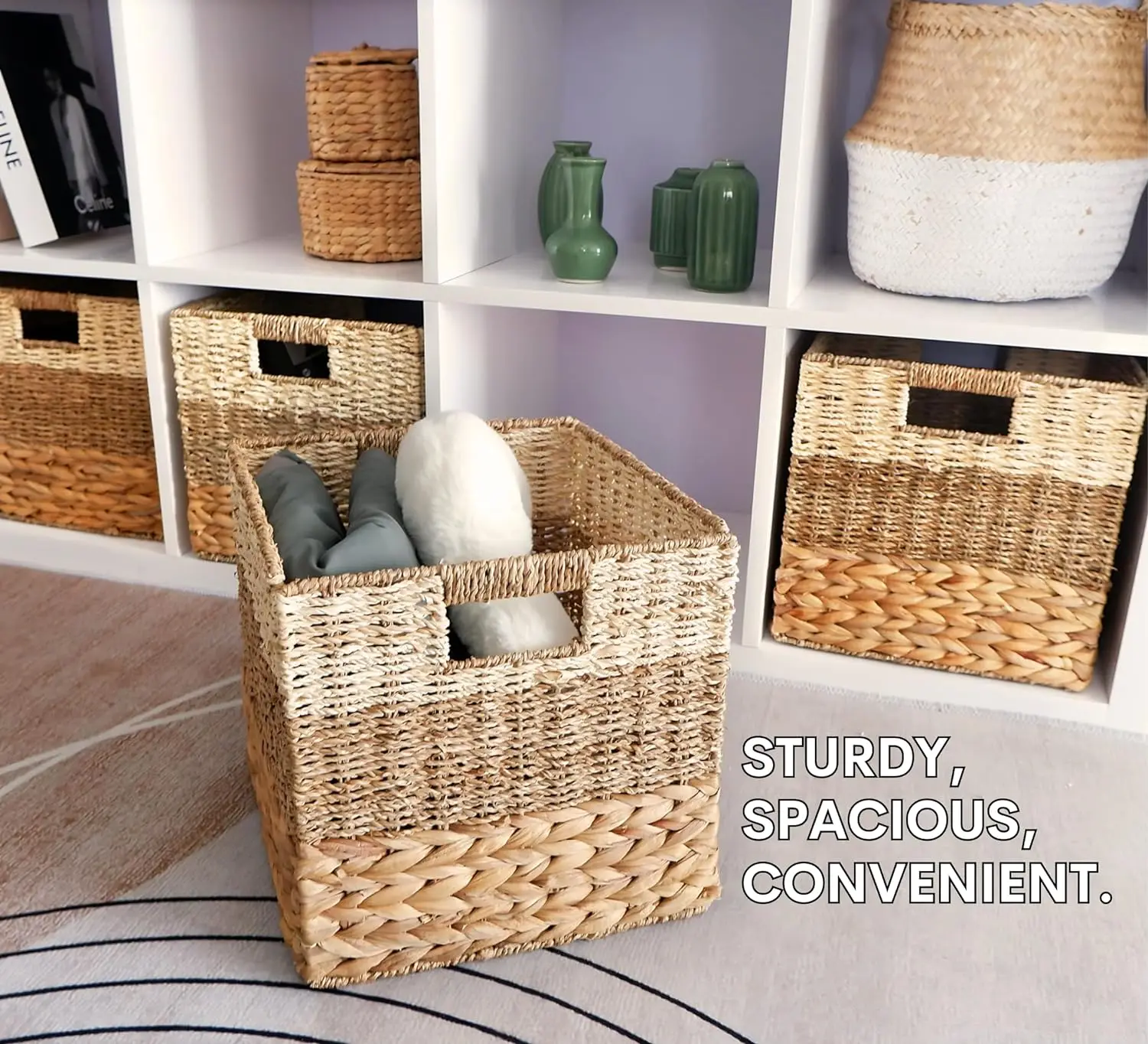 Cubos de armazenamento para Cube Shelf, Rattan Basket, Conjunto de 4, Heavy Duty Jacinto Cube Bins,11x11, 10.5x10.5