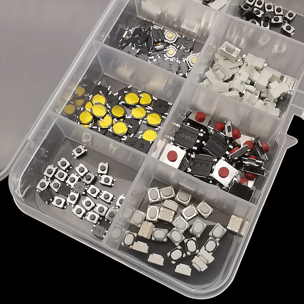 250Pcs Micro Tactile Tact Push Button Switch Assorted Kit 2P 4 Pin SMD PCB Momentary Self-reset Car Remote Control Switch Repair