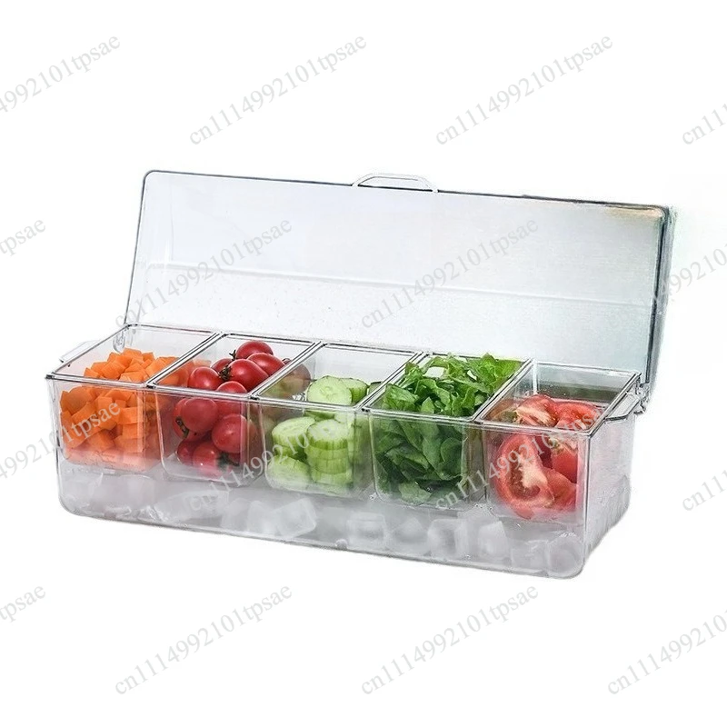 Frozen seasoning with lid, transparent salad, frozen tray, ice bowl, transparent