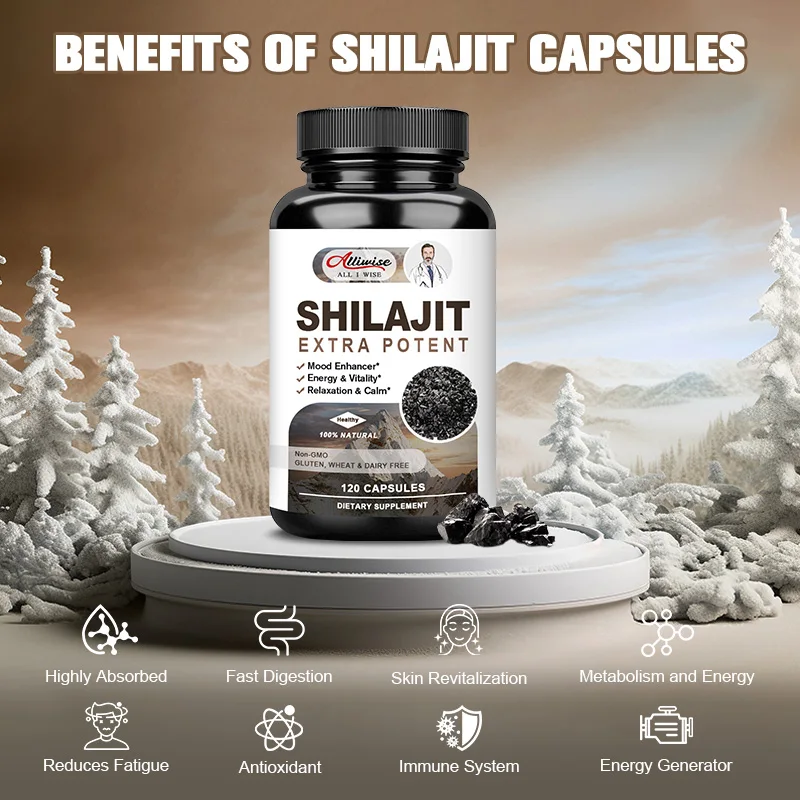 Alliwise 100% ORGANIC Shilajit Capsules Helps Memory and Energy Replenishment for Male Hormone Balance