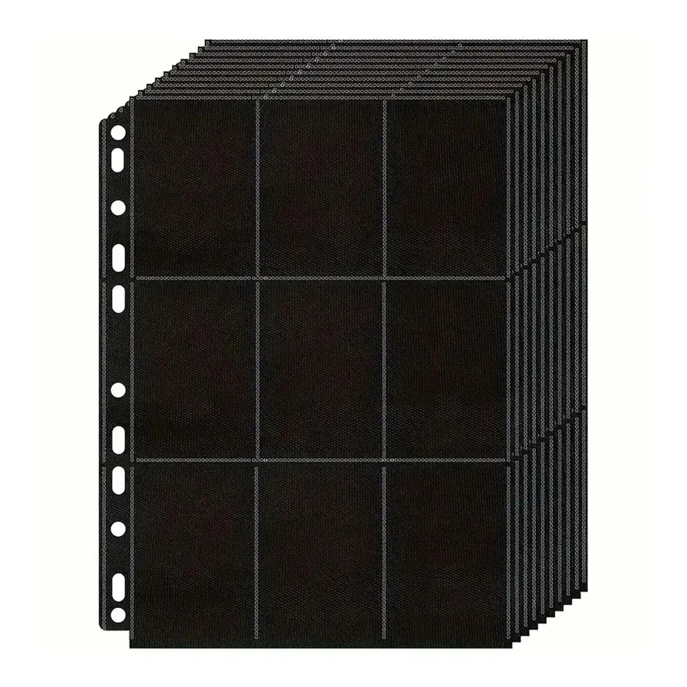 10Pack Black 9-Pocket A4 Trading Card Binder Pages Storage Wallet - Double-Sided Side-Loading Pockets for 180 Game Card。