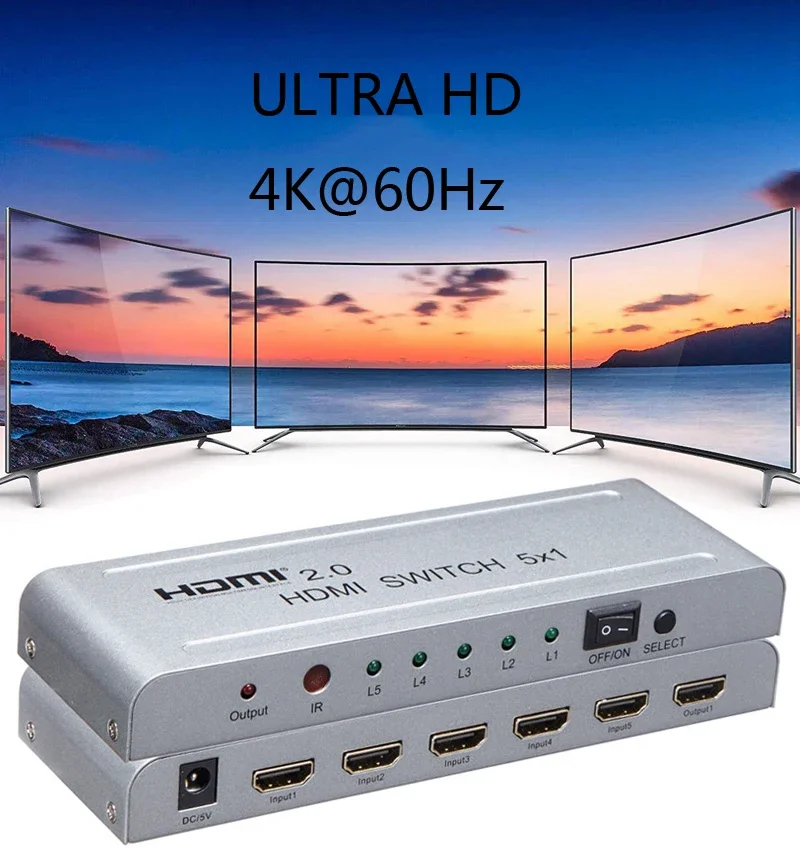 

HDMI 2,0 переключатель 5x1 HDMI переключатель аудио видео конвертер 4K 60 Гц 1080P 5 в 1 выход для PS3 PS4 HD камеры ПК DVD для ТВ монитора