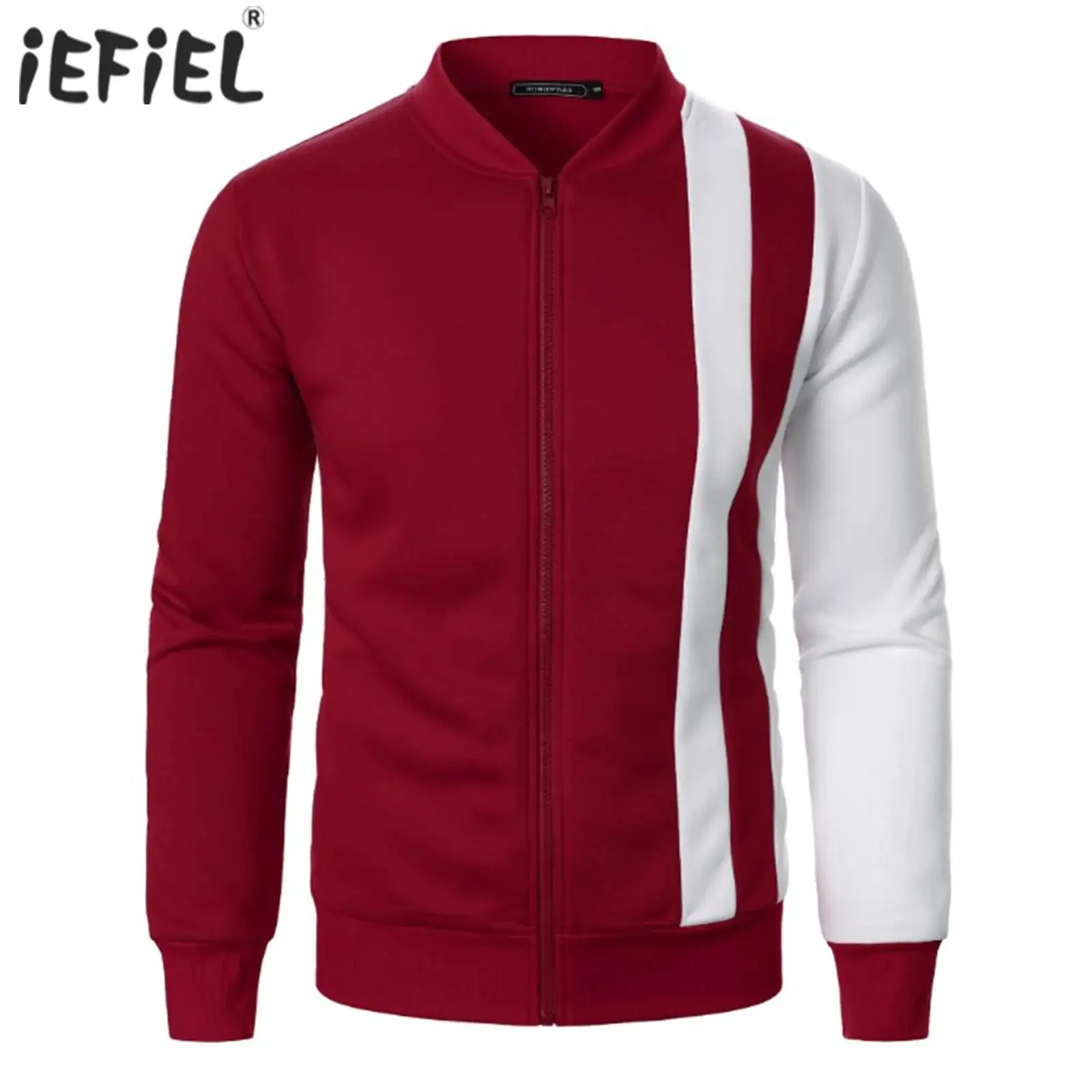 Male Mens Casual Jacket Outerwear Fashion Contrast Color Coat Casual Stand Collar Long Sleeve Zipper Sweatshirt Outdoor Jackets