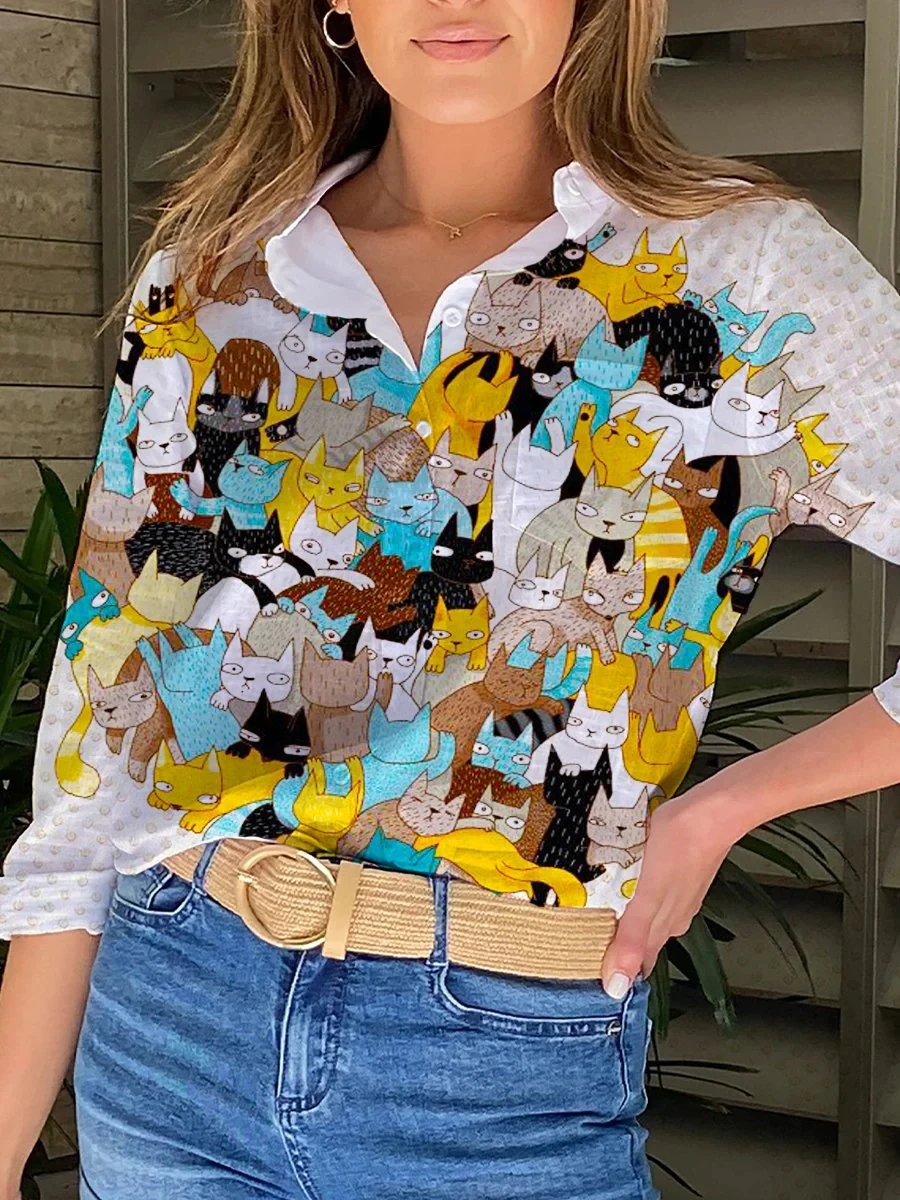 Women's Cat Cute Color Art Casual Shirt 3D Printed Button-down Shirt Casual Unique Streewear