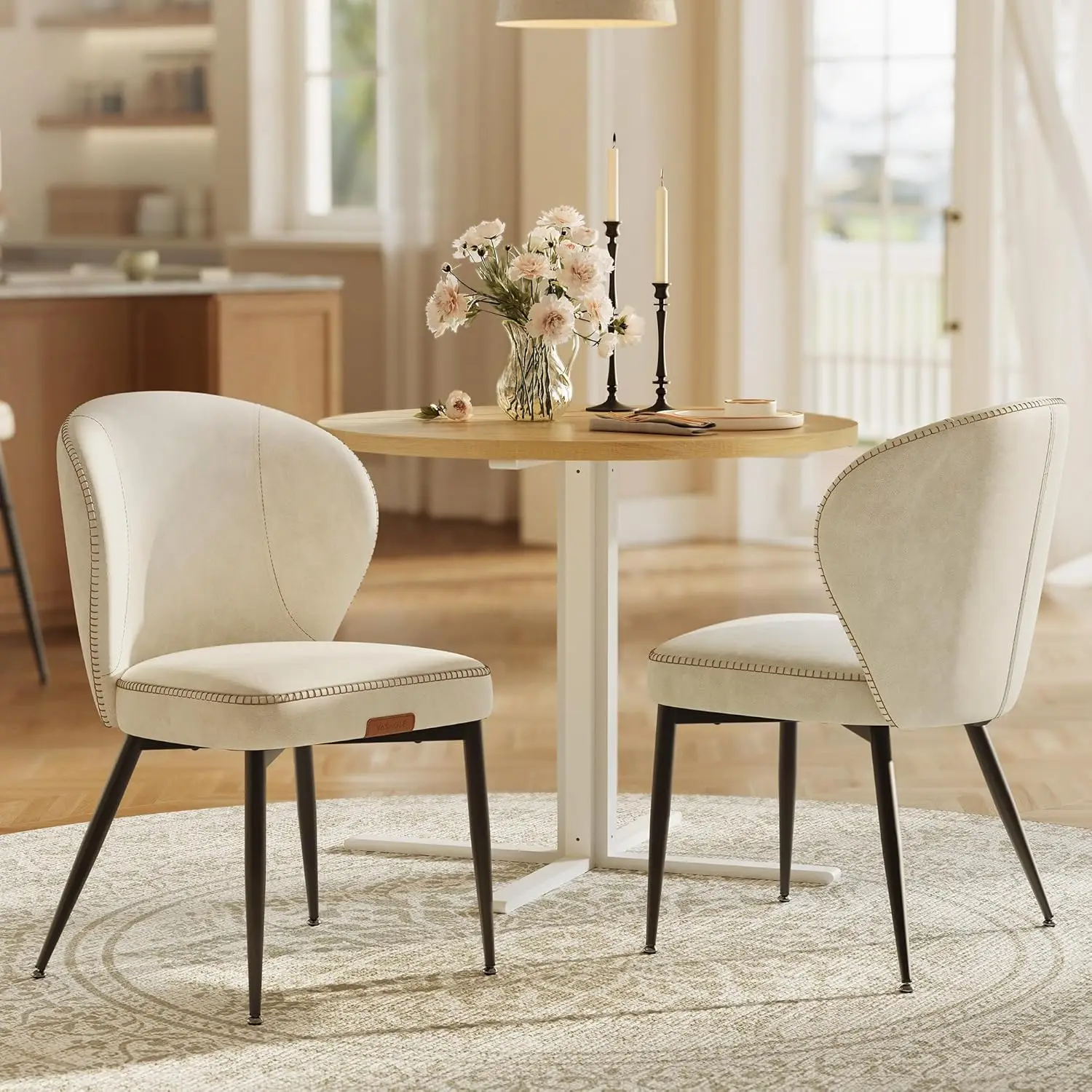 

EKHO Collection - Dining Chairs Set of 2, Upholstered Kitchen Chairs, Comfortable Seat, Synthetic Leather with Stitching, Mid