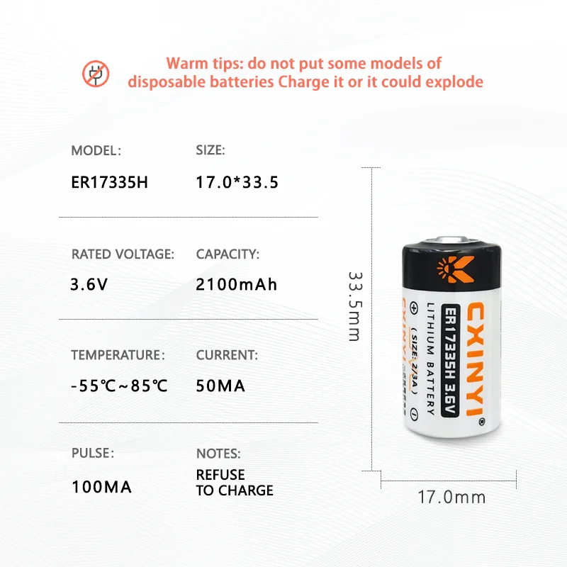 CXINYI ER17335H 3.6V Disposable Lithium Battery Gas Detector RAM Instrument ARM Memory PLC Industrial Control Non-rechargeable