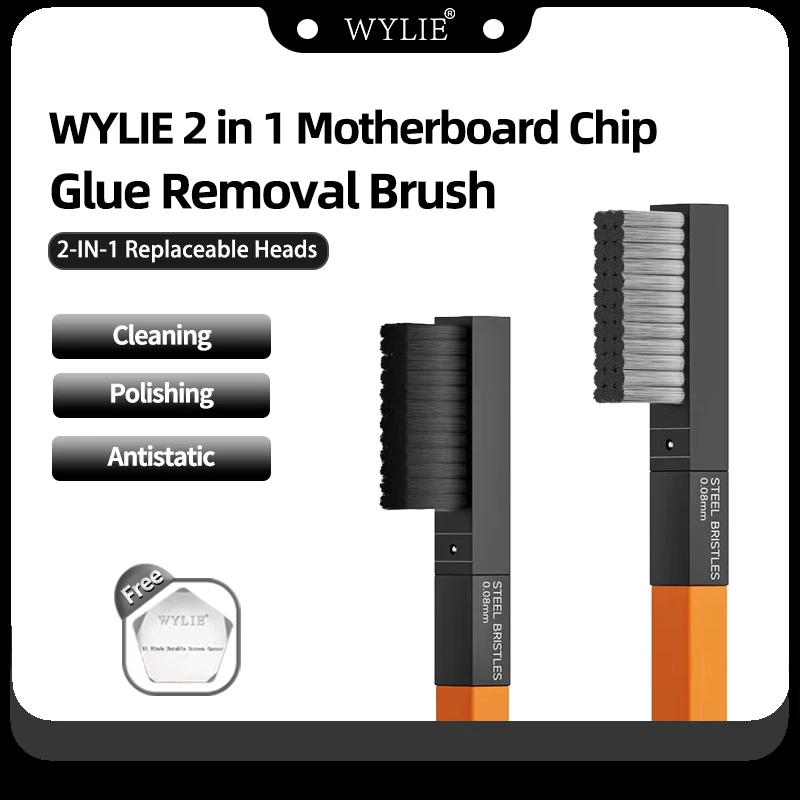 WYLIE 2 in 1 Motherboard Chip Glue Removal Brush Anti-Static Motherboard PCB IC Pad Cleaning Solder Oil Brush