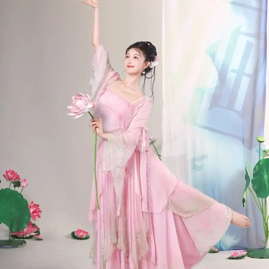 

Lotus Picking Hua's Song Han Hua Lotus Element Classical Dance Costume Drama Costume Gradient Pink Petal Skirt
