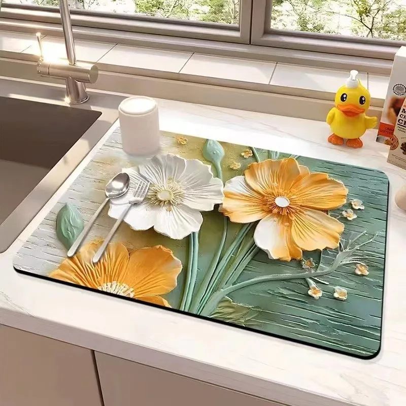 

Ins Wind Diatom Mud Soft Floor Mat Square Drain Mat Dining Table Water Absorption and Insulation Mat Coffee Table Decor