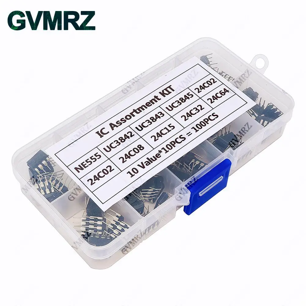 10Values IC Assortment kit NE555 UC3842 UC3843 UC3845 AT 24C02 24C08 24C15 24C32 24C64 Each 10PCS