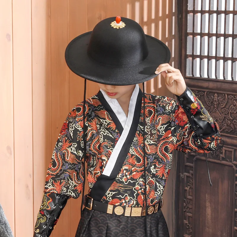 Hanfu Hat Ancient Costume Big Round Cap Flying Fish Costume Halloween Chivalrade Wind Jinyi Wei Black Dome Ming  Eaves Hat