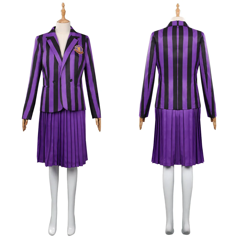 

Adult Wednesday Addams Wednesday Cosplay Costume Purple School Uniform Skirt Outfits Halloween Carnival Party Suit Role Play