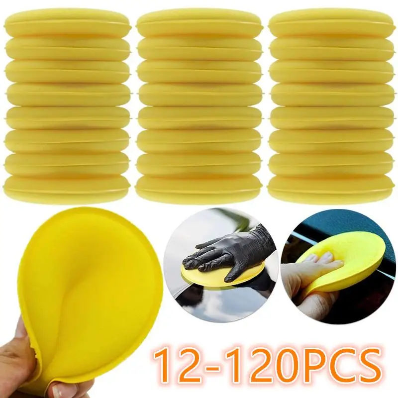 

12-120Pcs Car Waxing Polish Wax Foam Sponge Applicator Pads 10CM Yellow Cleaning Sponge Clean Washer Washing Tool Car Cleaning