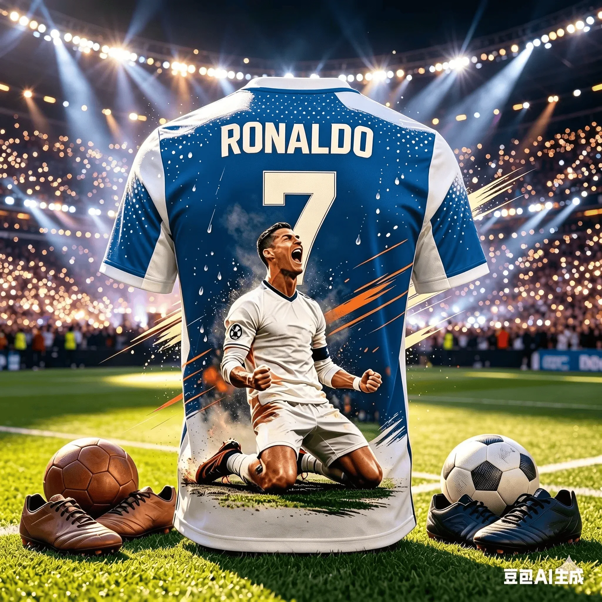 Cristiano Ronaldo Nr. 7 Fußball-Zweiteiler-Set, 3D-gedrucktes Trikot & Shorts, mehrfarbige Fan-Sportbekleidung für Erwachsene & Kinder – Detail 4