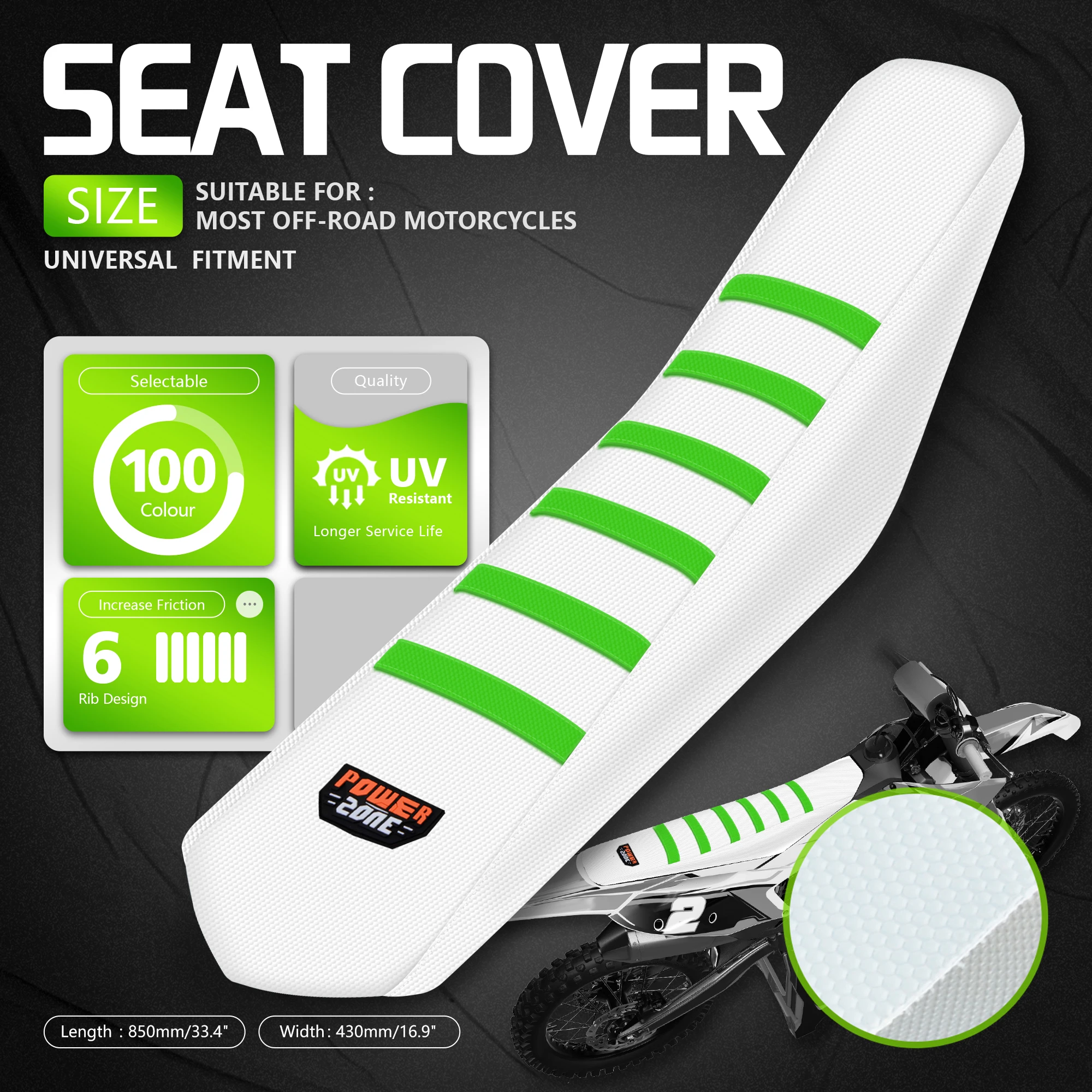 Powerzone Universal  Soft white Seat Cover For SXF EXC KXF CRF YZF WR TC TE Waterproof Non-slip Ribbed Motorcycle Seat Cover