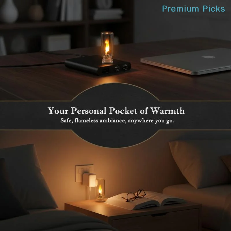 portableUSB Flickering Flame LED Candle Night Light Frosted Glass Cover Energy Saving for Bedroom Home Party Decor