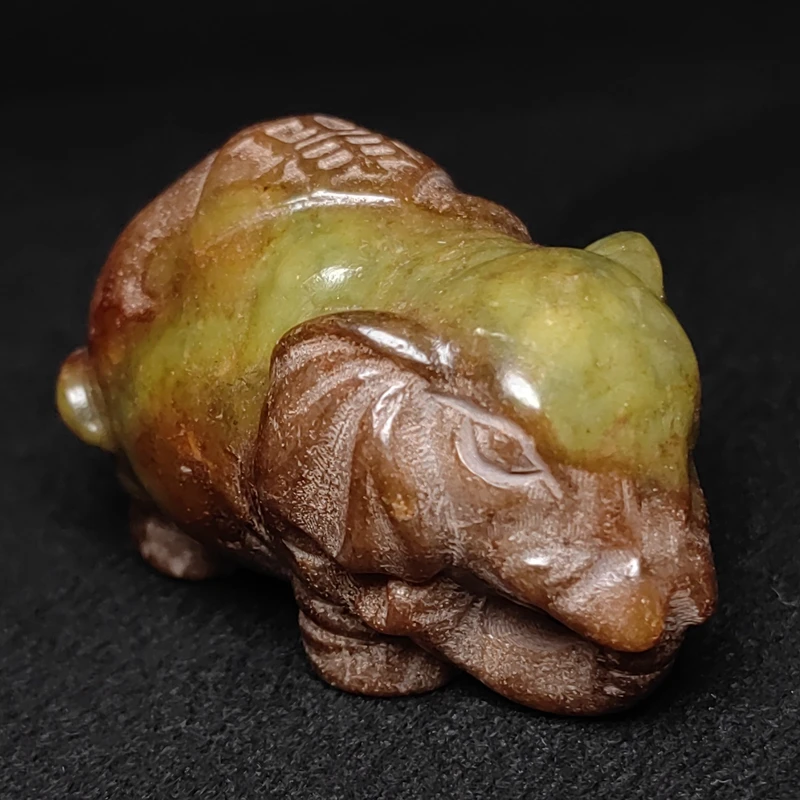 YIZHU CULTUER ART Size 6.9×4×4.4cm Chinese Old Jade Carved Elephant Statue Desk Ornament Netsuke Collection