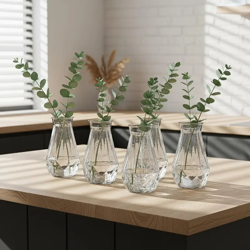 Clear PET Diamond-Pattern Vase, 15x8cm, Shatterproof, For Hydroponics & Fresh Flowers