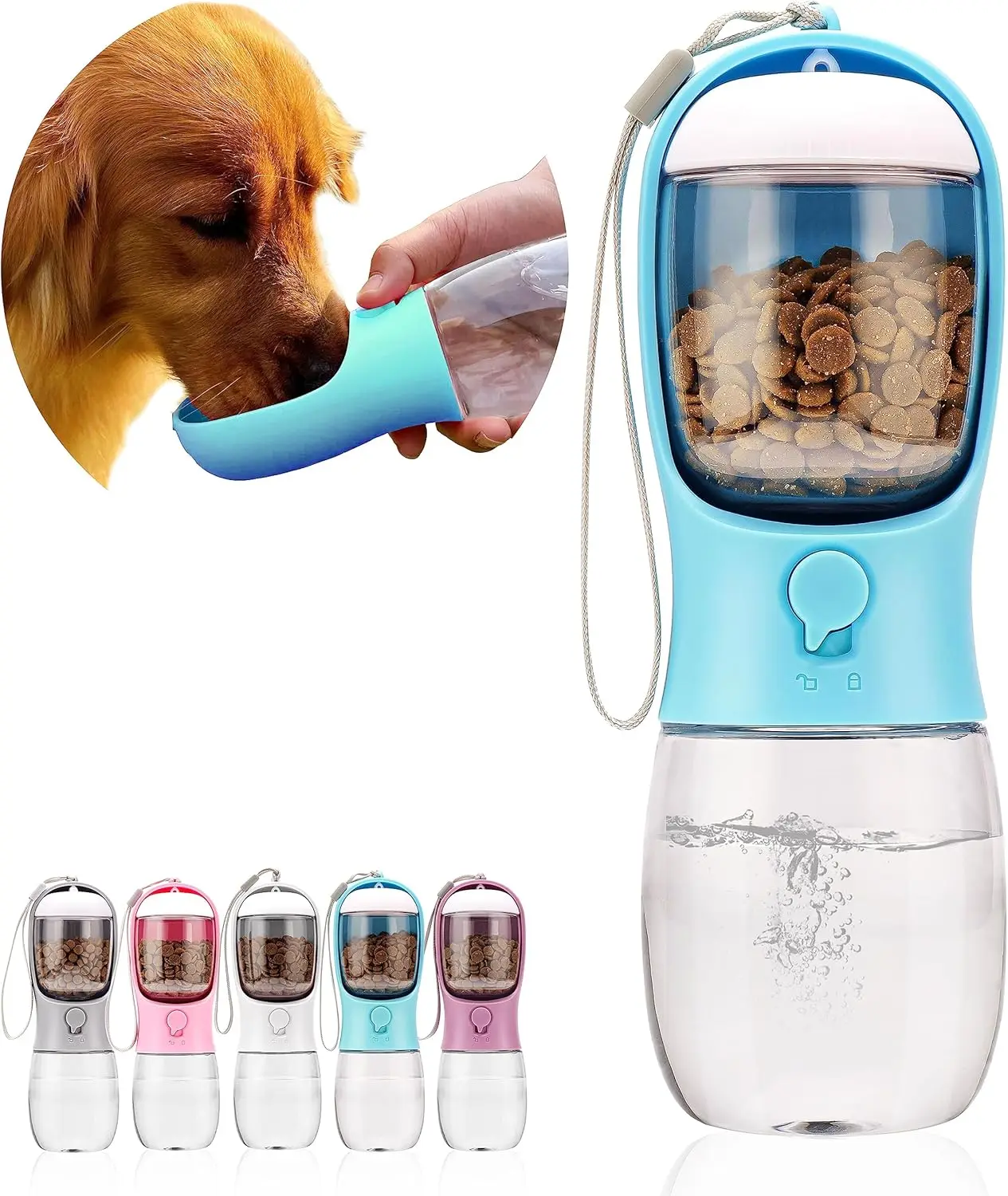 

Portable Dog Water Bottle with Food Container, Leak-Proof Pet Dispenser for Travel, Hiking, Walks, 10/15/19oz