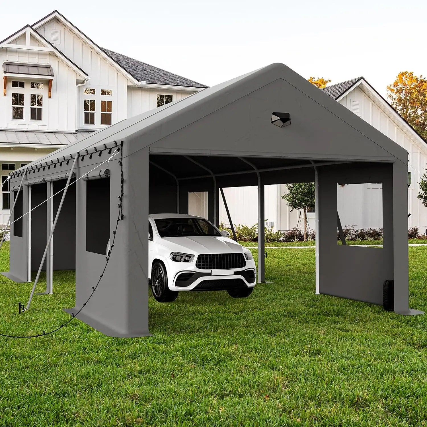 13x25 Heavy Duty Carport Canopy, Drive Through Portable Garage | Roll-Up Windows and Doors, Removable Sidewalls, Side, Custom