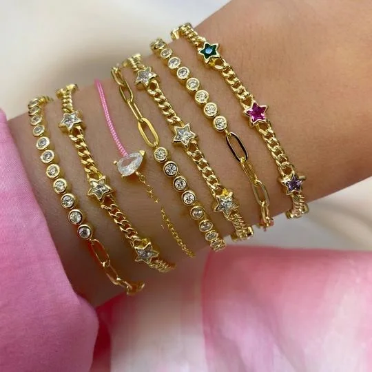 

3MM Cuban Link Chain Cute Lovely Small Geometric Star Evil Eye Hamsa Hand Charm Bracelet Fashion Girl Women Jewelry