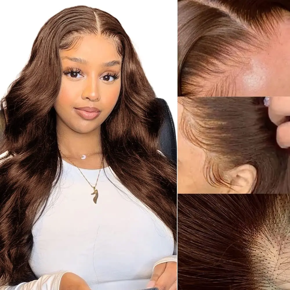 13X4 Brown Lace Front Wig Body Wave Synthetic Lace Front Wigs Lace Closure Wigs For Black Women T Part Pre Plucked Glueless Wig