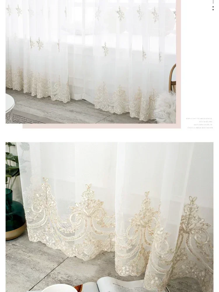 Balcony Bay Window French Princess Lace Star Gauze Curtain Curtain Modern White Embroidered Window Screen Living Room Bedroom