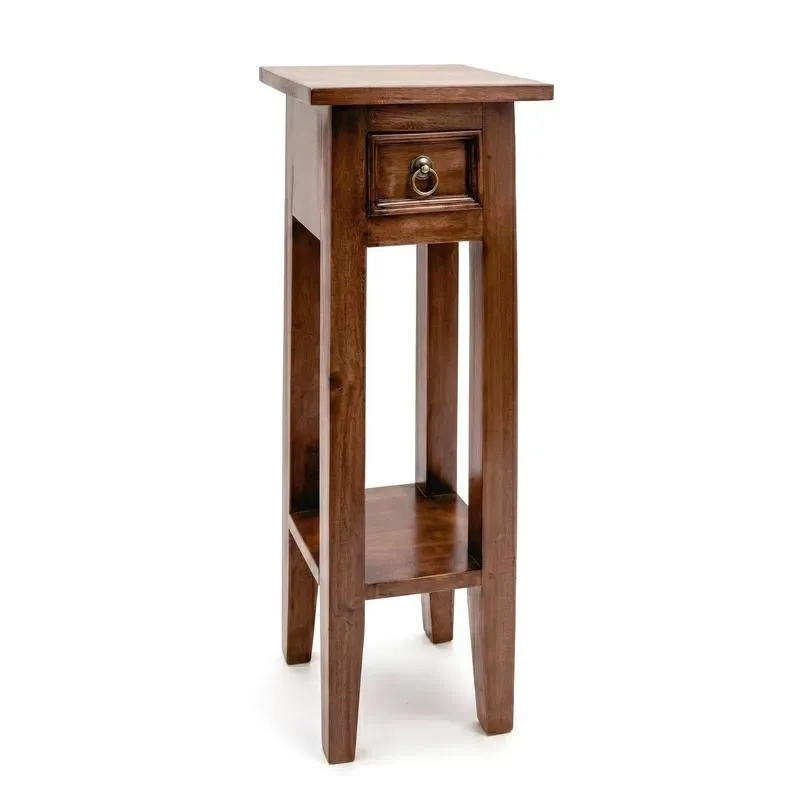 Solid Wood High Footed Side Table with Drawers Open Storage Narrow End Table for Porch Living Room Bedroom Small Apartment