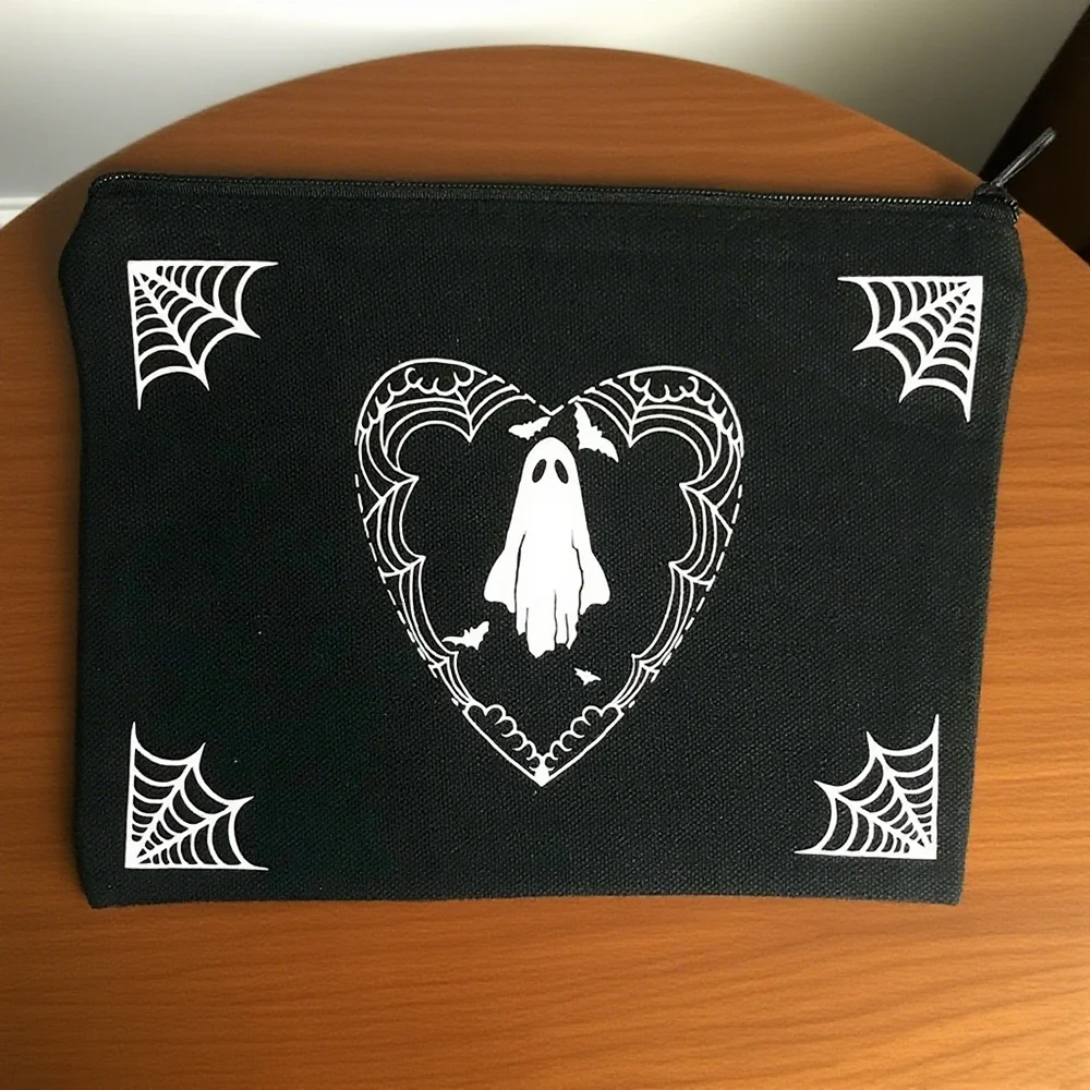 

Spooky makeup bag Horror halloween Zipper Cosmetic Bag Gothic canvas storage travel tote Witch Coven Favors Female Coworker