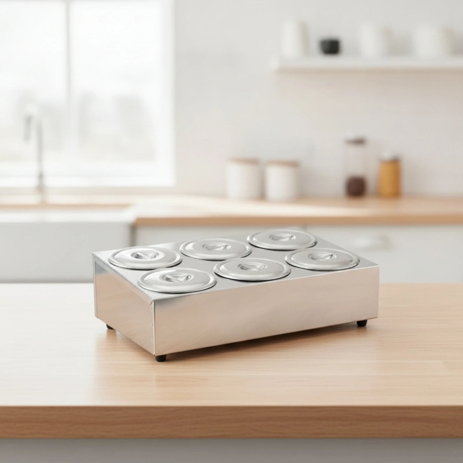 6-Compartment Condiment Dispenser Commercial Grade Stainless Steel Seasoning Box Condiment Holder with Lids Countertop