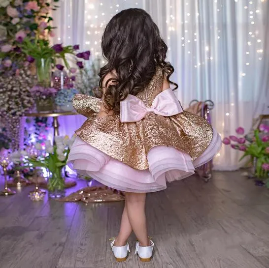 Vestido de fiesta de cumpleaños para niños, cuello redondo, princesa, tutú, hasta la rodilla, personalizado, hecho a mano, nuevo