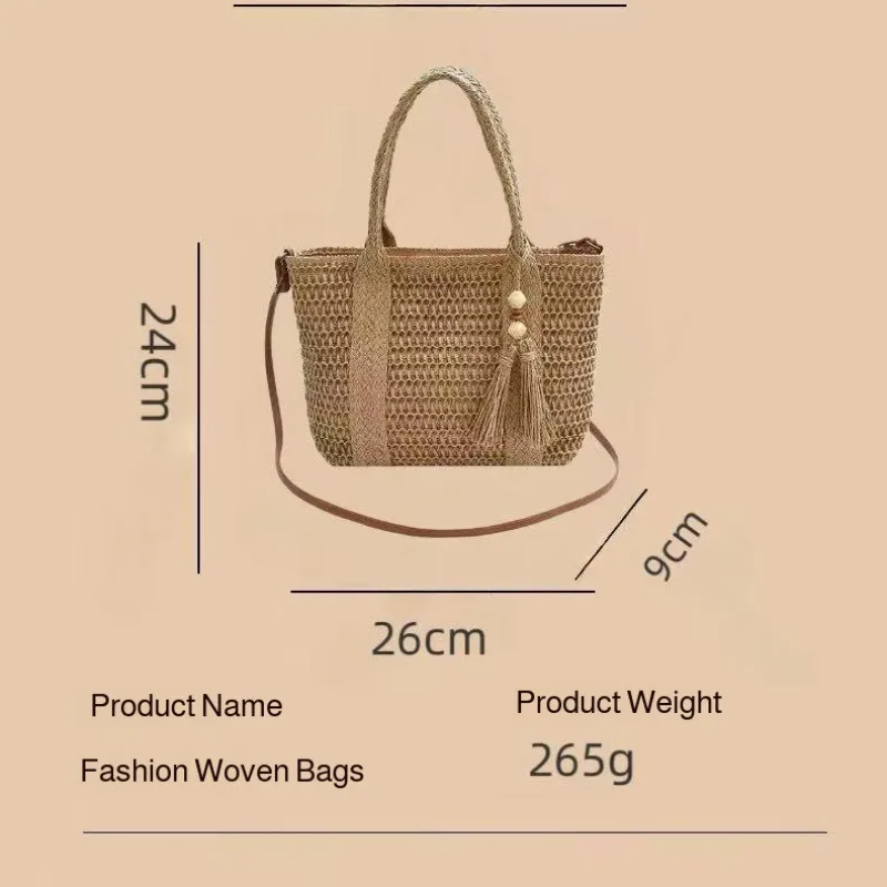 New Style Women Straw Woven Handbag Large Capacity Tassel Beach Shoulder Crossbody Bag Summer Vacation Bags view 6