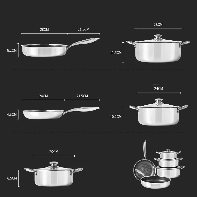 316 الفولاذ المقاوم للصدأ العسل غير عصا طقم حلل استانلس ستيل عموم المنزلية التعريفي طباخ موقد غاز العالمي عموم مقلاة مجموعة